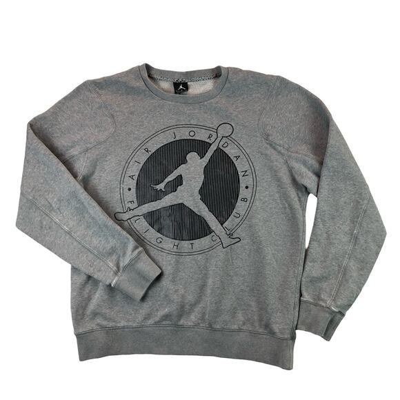 Nike Jordan Flight Club Graphic Mens Large Gray Crew Neck Pullover Sweater - Picture 1 of 8